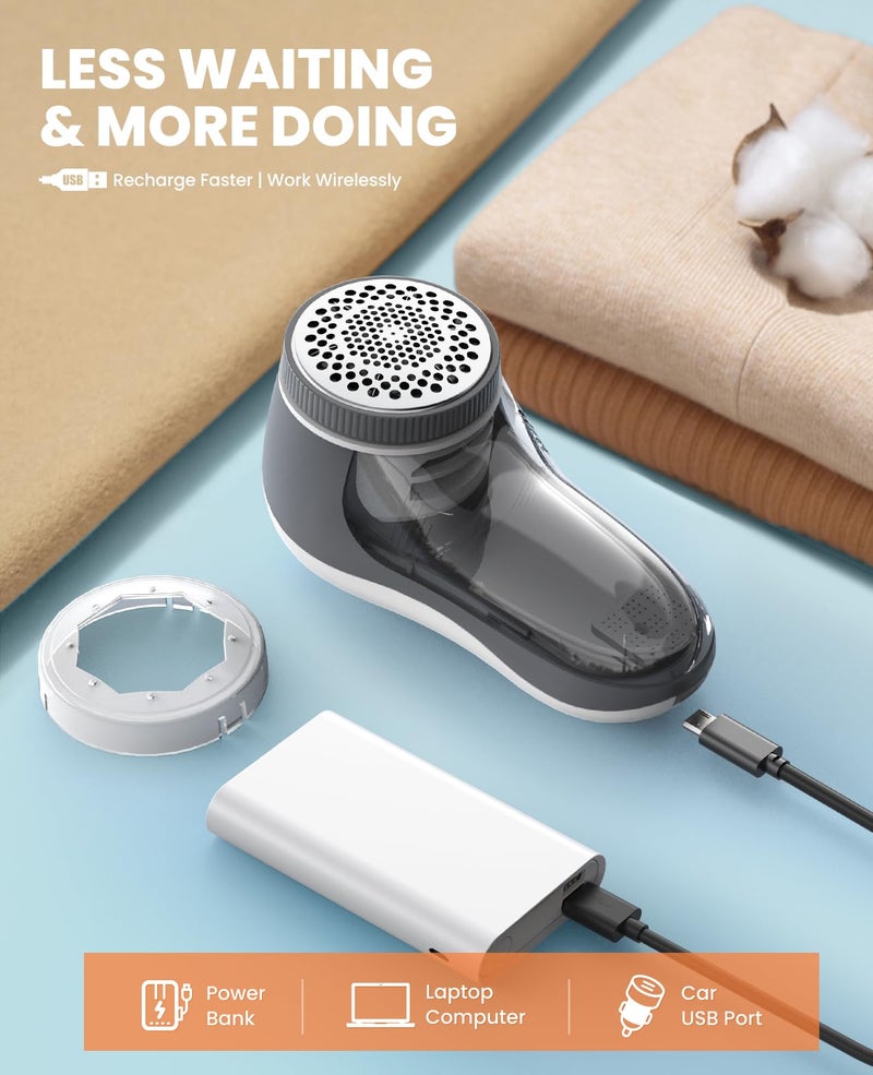 POPCHOSE Fabric Shaver  Lint Remover for Clothes  Electric Lint Shaver with 6-leaf Blades  Sweater Shavers to Remove Pilling for Clothing  Couch  Furniture  Fuzz  Lint Ball  Pillings  USB Rechargeable - Image 4